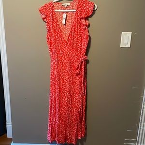 New with tags loft orange and white print long wrap dress